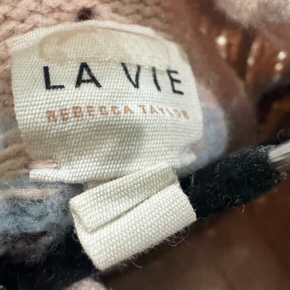 La Vie Knitted Rebecca Taylor Fair Isle Turtleneck Sweater Oatmel Combo Size XS - Picture 11 of 11